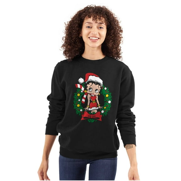Betty Boop Christmas Santa Wreath Women Crewneck Sweatshirt Brisco Brands X