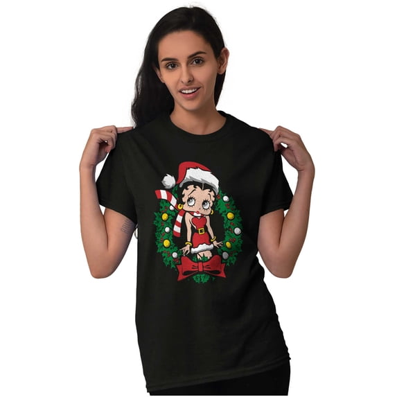 Betty Boop Christmas Santa Wreath Women Plus Size Graphic Tee Tees Brisco Brands 4X