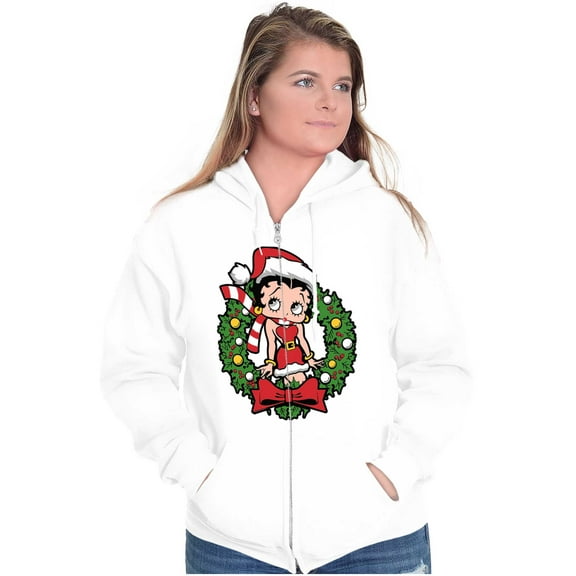 Betty Boop Christmas Santa Wreath Women Plus Size Zipper Hoodie Brisco Brands 4X