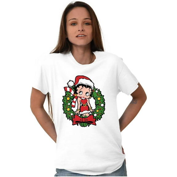 Betty Boop Christmas Santa Wreath Women's Graphic T Shirt Tees Brisco Brands L