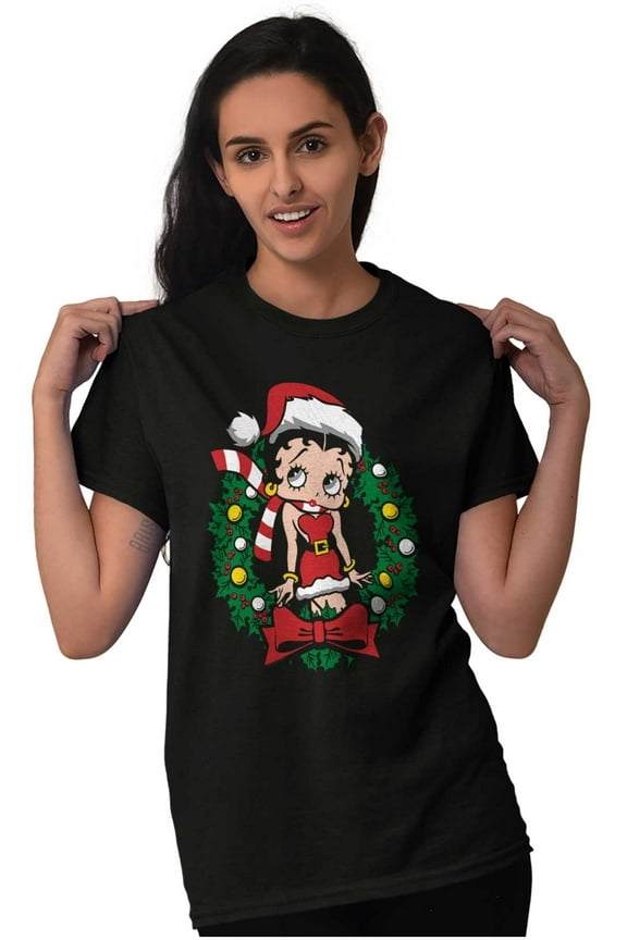 Betty Boop Christmas Santa Wreath Women's Graphic T Shirt Tees Brisco Brands L
