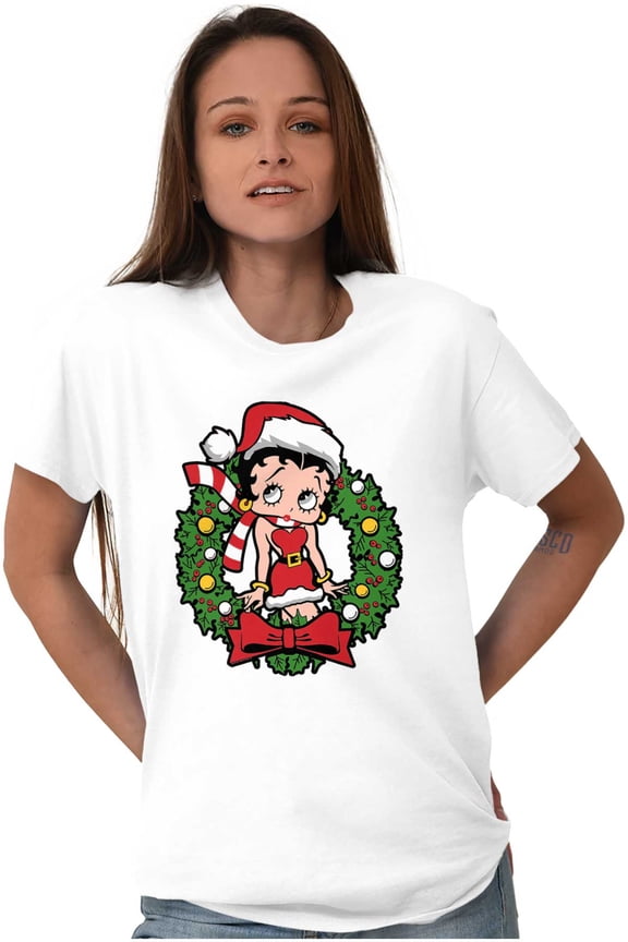 Christmas Santa Wreath Women's Graphic T Shirt Tees Brisco Brands X