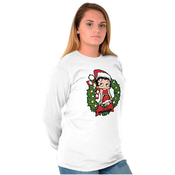 Betty Boop Christmas Santa Wreath Women's Long Sleeve T Shirt Brisco Brands S