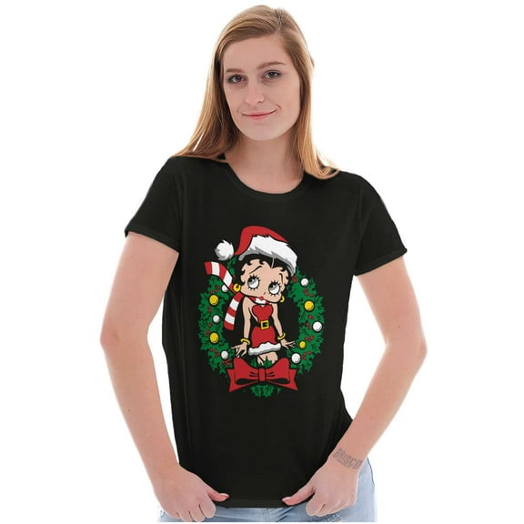 Betty Boop Christmas Santa Wreath Women's T Shirt Ladies Tee Brisco Brands S