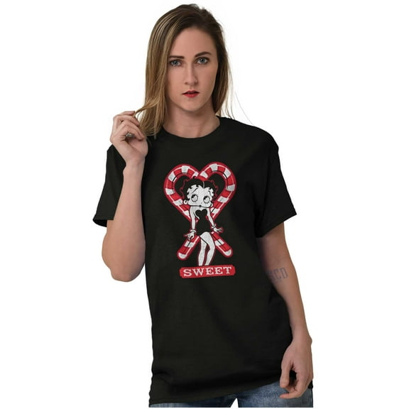 Betty Boop Christmas Sweet Candy Cane Women's Graphic T Shirt Tees Brisco Brands S