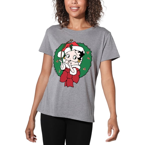 Betty Boop Christmas Wreath Women's Loose T-Shirt, Athletic Heather, Large