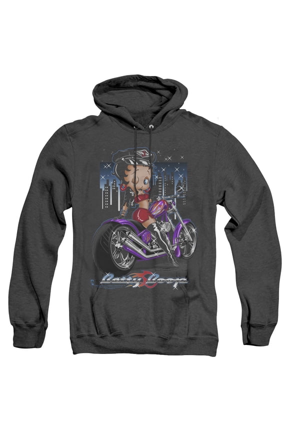Betty Boop City Chopper Adult Heather Hoodie Sweatshirt Black