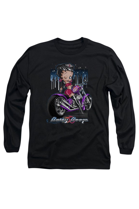 Betty Boop City Chopper Long Sleeve T-Shirt Adult 18/1 Black