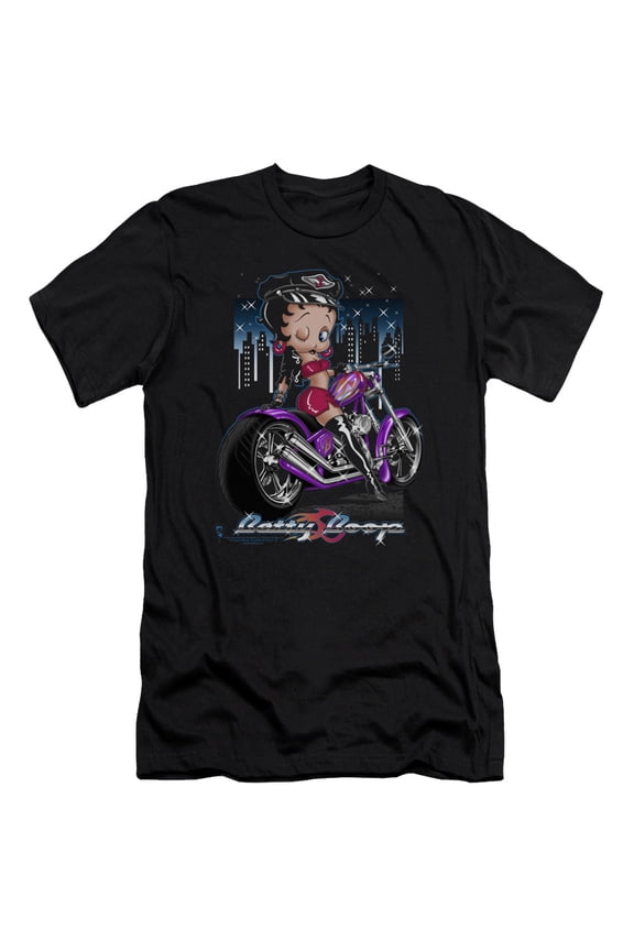 Betty Boop City Chopper Premium Canvas T-Shirt Adult Slim Fit 30/1 Black