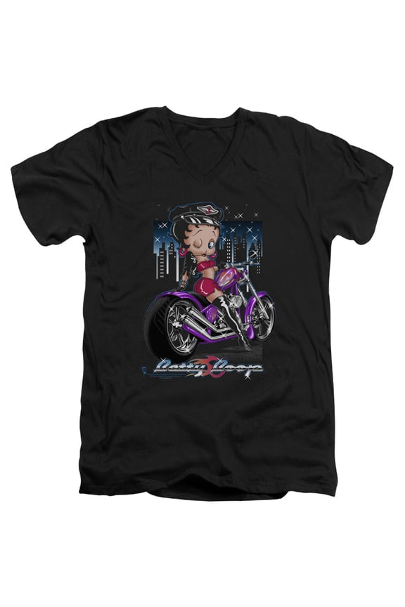 Betty Boop City Chopper S/S Adult V-Neck T-Shirt Black