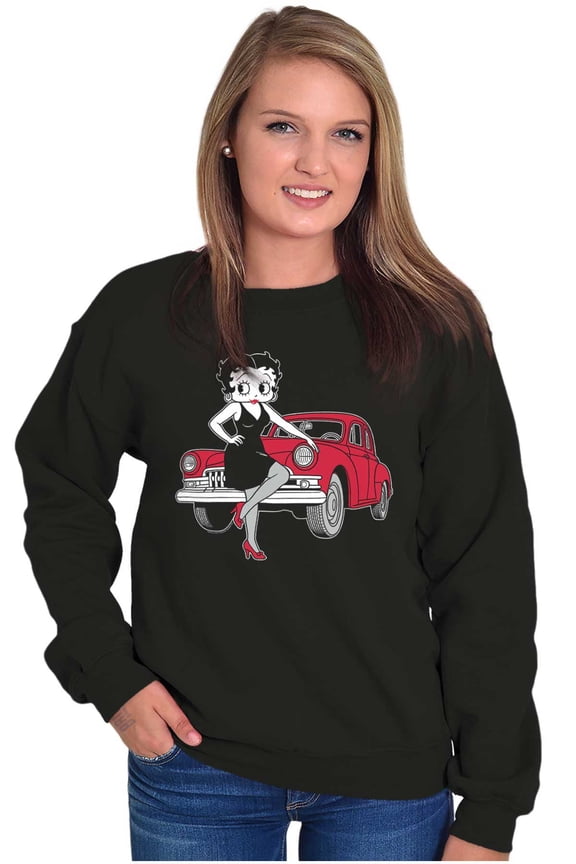 Classic Car Pin Up Cartoon Womens Pullover Crewneck Sweater Brisco Brands S