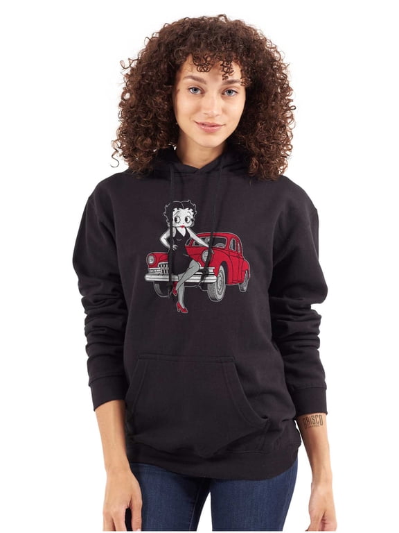 Classic Car Pin Up Cartoon Womens Pullover Graphic Hoodie Brisco Brands L