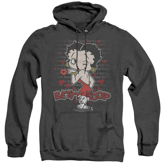 Betty Boop Classic Kiss Adult Heather Hoodie Sweatshirt Black