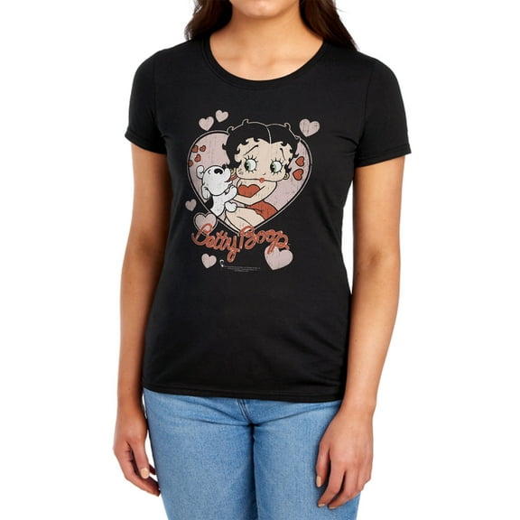 Betty Boop Classic Kiss Women's T Shirt (X-Large) Black