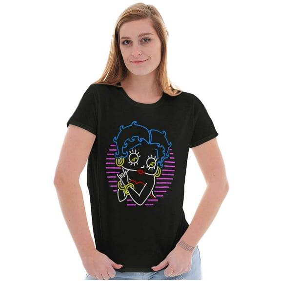 Betty Boop Colorful Neon Sign Cartoon Women's T Shirt Ladies Tee Brisco Brands S