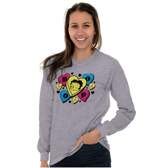 Betty Boop Conversation Hearts Cute Women Plus Size Long Sleeve Tee Brisco Brands 2X