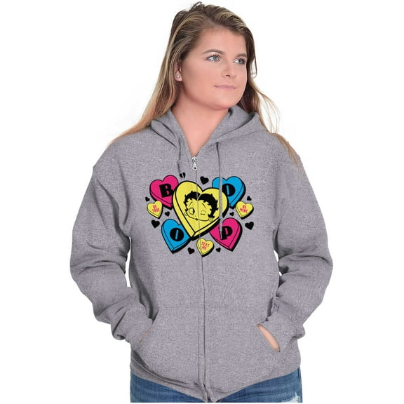 Betty Boop Conversation Hearts Cute Zip Hoodie Sweatshirt Women Brisco Brands S