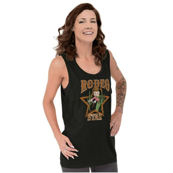 Betty Boop Cowgirl Rodeo Star Cartoon Tank Top Tee Shirt Women Brisco Brands S