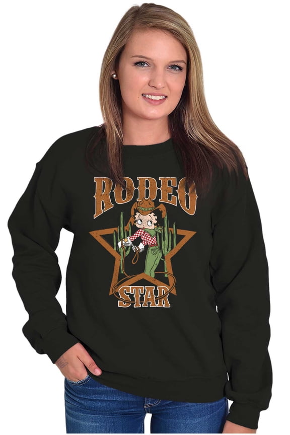 Cowgirl Rodeo Star Cartoon Women Crewneck Sweatshirt Brisco Brands L