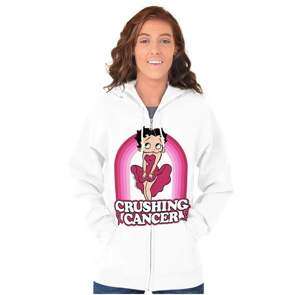 Betty Boop Crushing Breast Cancer Women Plus Size Zipper Hoodie Brisco Brands 4X