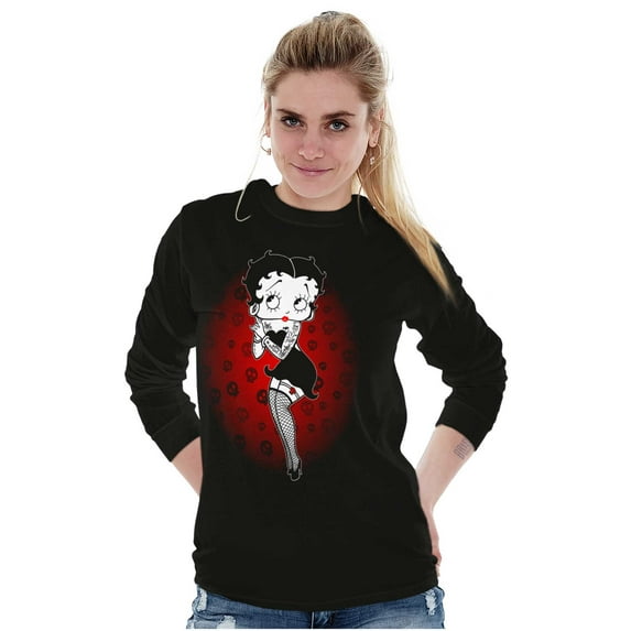 Betty Boop Dark Goth Tattoo Skull Women Plus Size Long Sleeve Tee Brisco Brands 2X