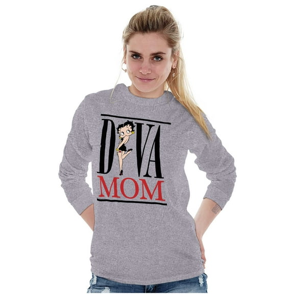 Betty Boop Diva Mom Best Mothers Day Women Plus Size Long Sleeve Graphic Tee Brisco Brands 3X