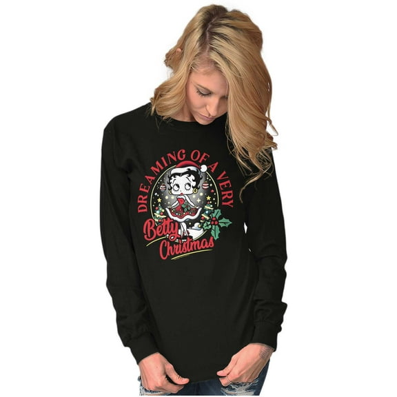 Betty Boop Dreaming Of Christmas Women's Long Sleeve T Shirt Brisco Brands S