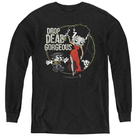 Betty Boop Drop Dead Gorgeous Youth Long Sleeve T-Shirt Tee Black
