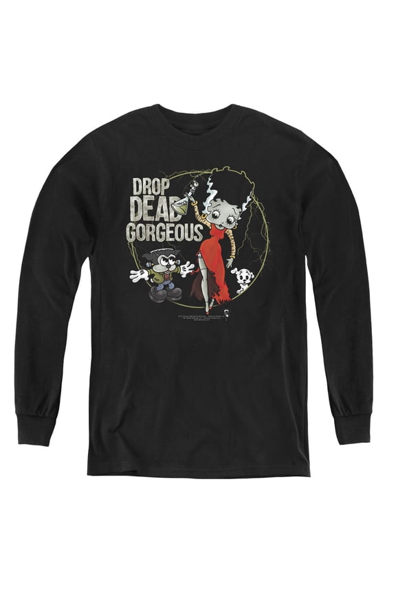 Betty Boop Drop Dead Gorgeous Youth Long Sleeve T-Shirt Tee Black