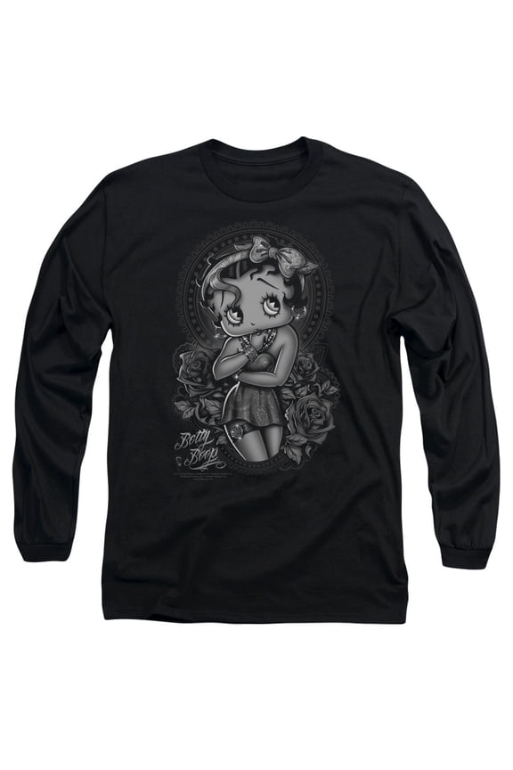 Betty Boop Fashion Roses Long Sleeve T-Shirt Adult 18/1 Black
