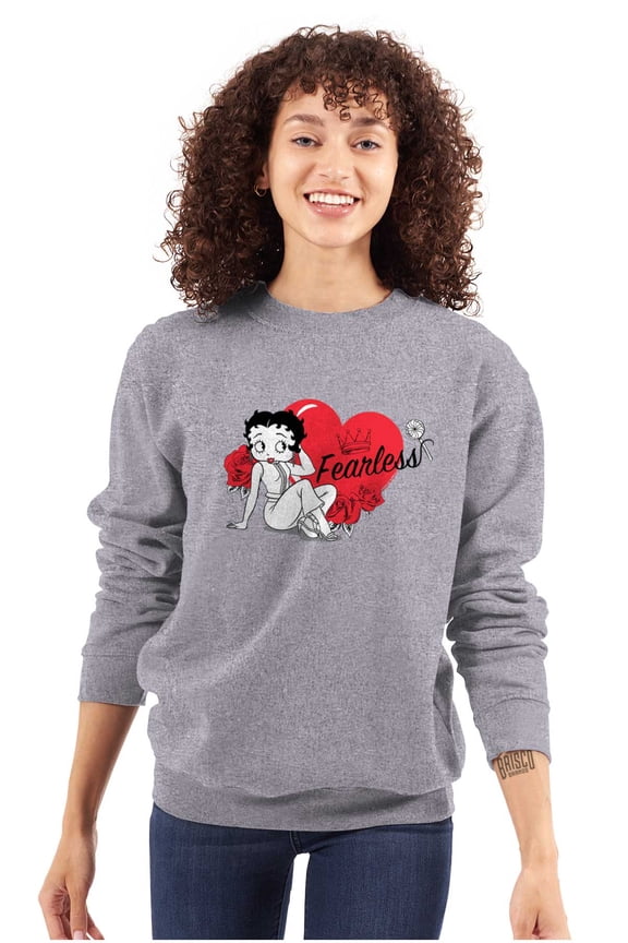 Betty Boop Fearless Girl Power Women Crewneck Sweatshirt Brisco Brands L