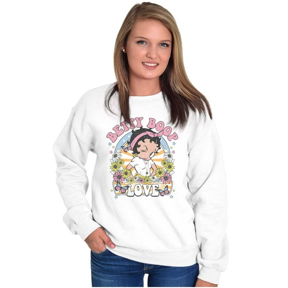 Betty Boop Flower Power Love Hippie Women Crewneck Sweatshirt Brisco Brands S