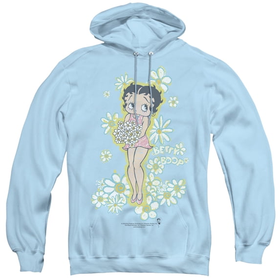 Betty Boop Flowers Adult Pullover Hoodie Sweatshirt Light Blue