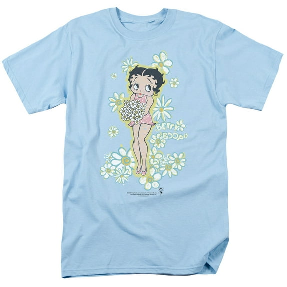 Betty Boop Flowers S/S Adult 18/1 T-Shirt Light Blue