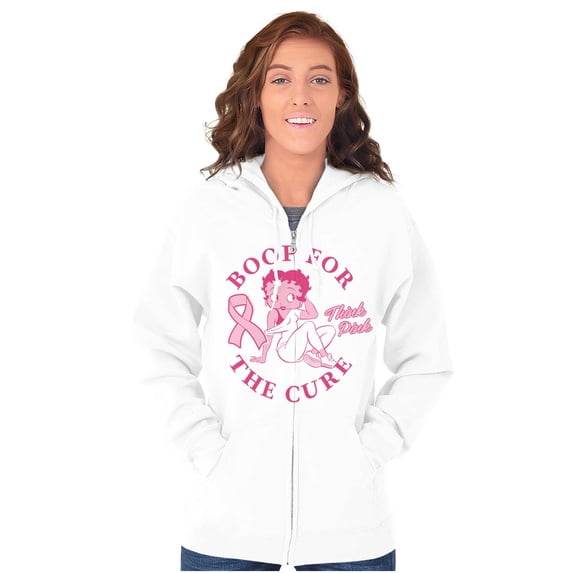 Betty Boop For The Cure Think Pink Zip Hoodie Sweatshirt Women Brisco Brands X