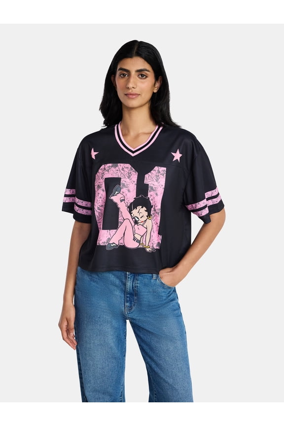 Women's Plus Size Cropped Front Back Graphic Football Jersey, Sizes 1X-4X