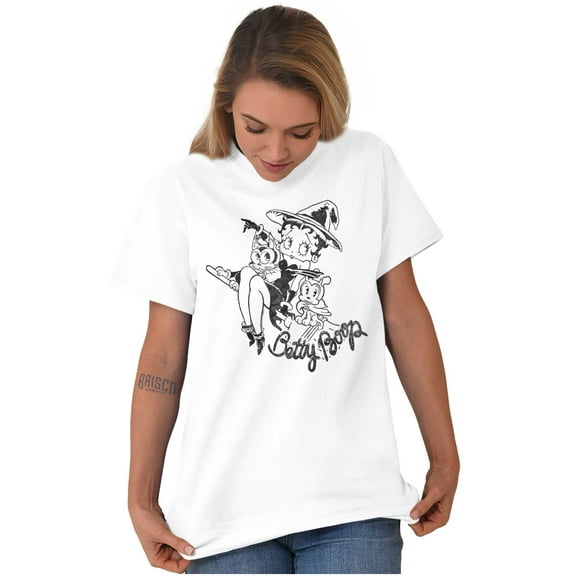 Betty Boop Halloween Flying Witch Women Plus Size Graphic Tee Tees Brisco Brands 3X
