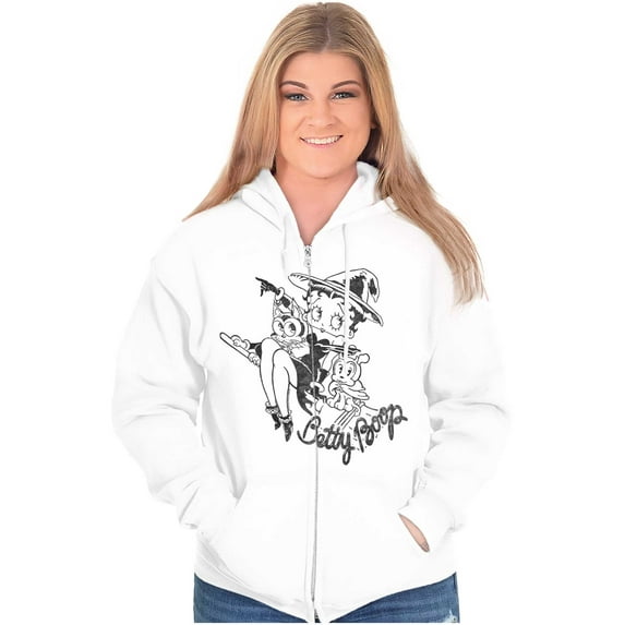 Betty Boop Halloween Flying Witch Women Plus Size Zipper Hoodie Brisco Brands 2X