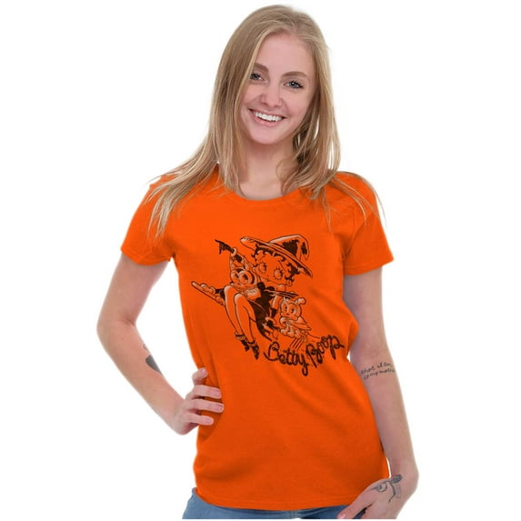 Betty Boop Halloween Flying Witch Women's T Shirt Ladies Tee Brisco Brands S