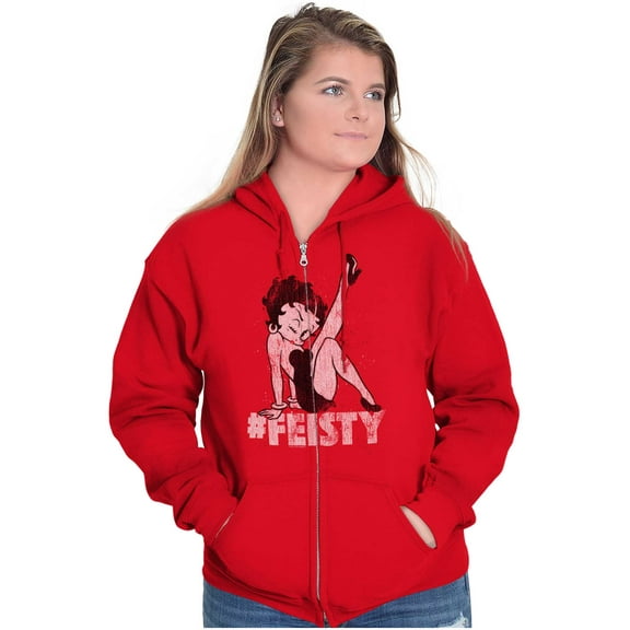 Betty Boop Hashtag Feisty Cute Sassy Zip Hoodie Sweatshirt Women Brisco Brands L