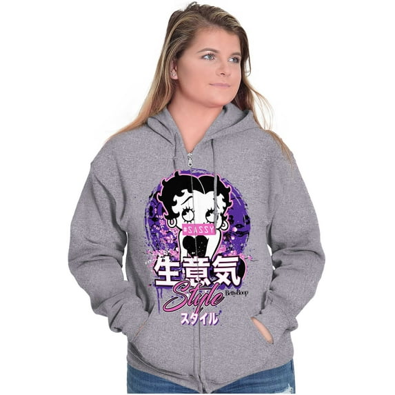 Betty Boop Hashtag Sassy Style Zip Hoodie Sweatshirt Women Brisco Brands L