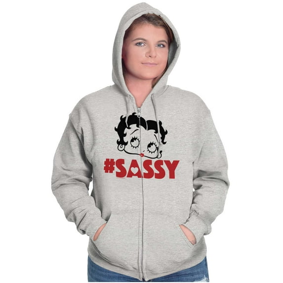 Betty Boop Hashtag Sassy Zip Hoodie Sweatshirt Women Brisco Brands L