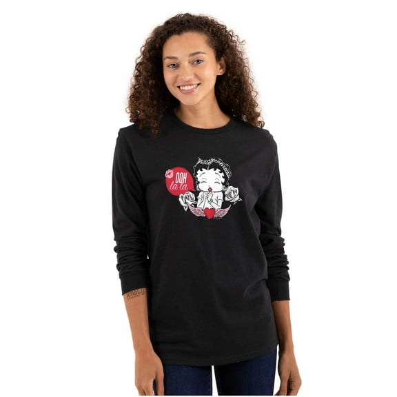 Betty Boop Heart Angel Wings Ooh LaLa Women's Long Sleeve T Shirt Brisco Brands S