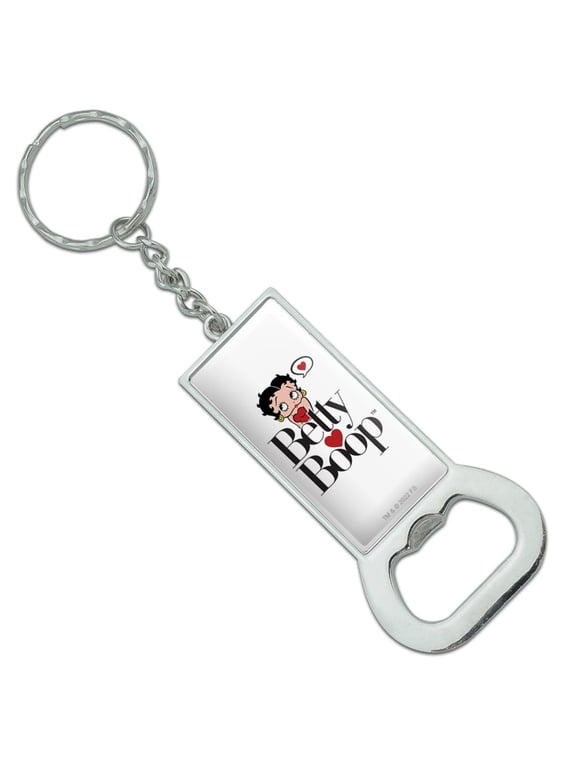 Heart Logo Keychain Rectangle Chrome Plated Metal Bottle Cap Opener