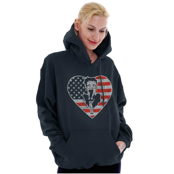 Betty Boop Heart Patriotic Vintage Hoodie Sweatshirt Women Brisco Brands S