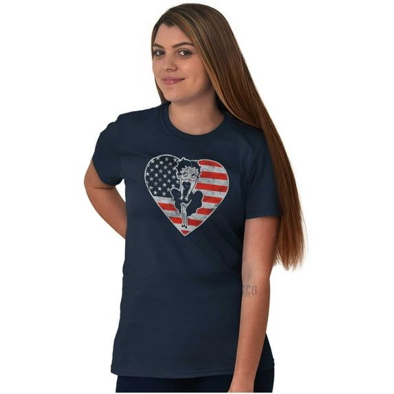 Betty Boop Heart Patriotic Vintage Women's Graphic T Shirt Tees Brisco Brands S