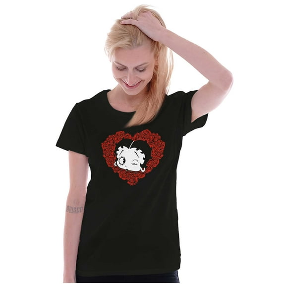 Betty Boop Heart Wink Blowing Kisses Women's T Shirt Ladies Tee Brisco Brands S