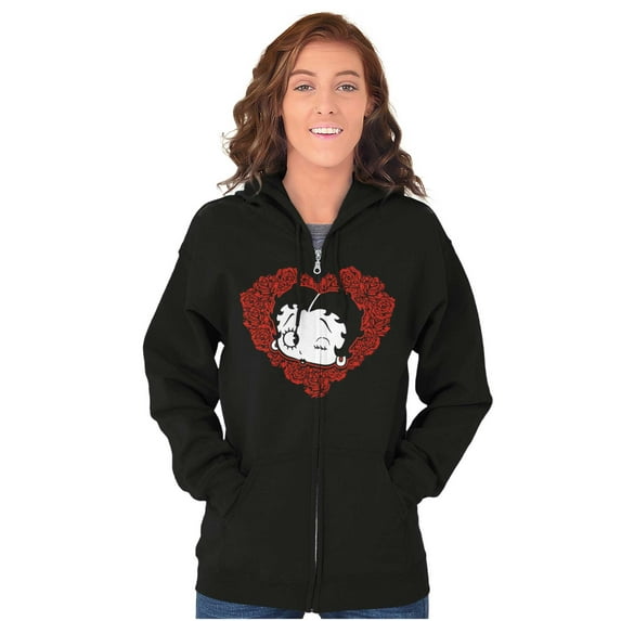 Betty Boop Heart Wink Blowing Kisses Zip Hoodie Sweatshirt Women Brisco Brands S
