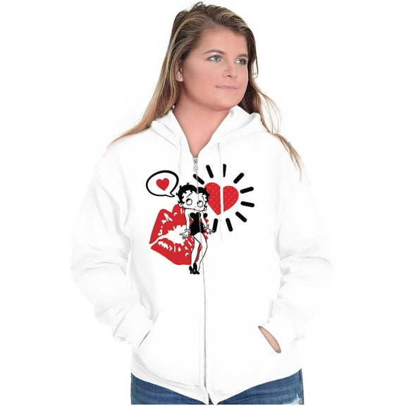 Betty Boop Heart and Lipstick Stain Women Plus Size Zipper Hoodie Brisco Brands 4X