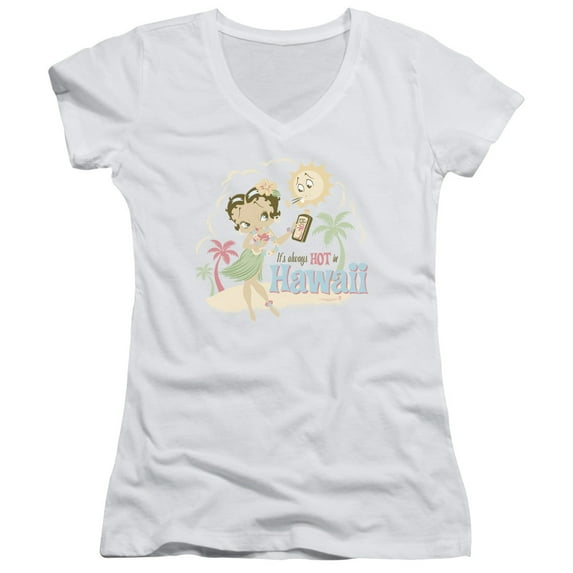 Betty Boop Hot In Hawaii Junior Women's T-Shirt V-Neck White
